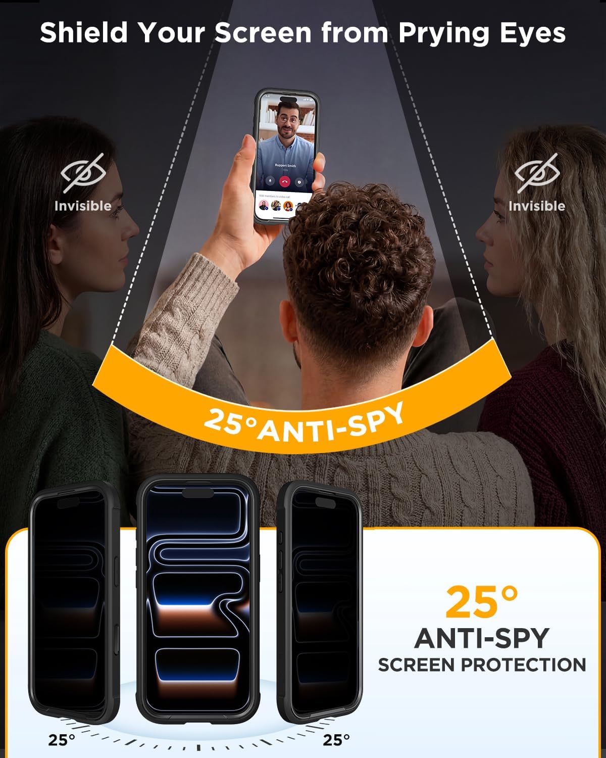iPhone 18 Pro 360° Protection Case [BLACK] : Front Screen + Back Cover + Camera Protection Inbuilt