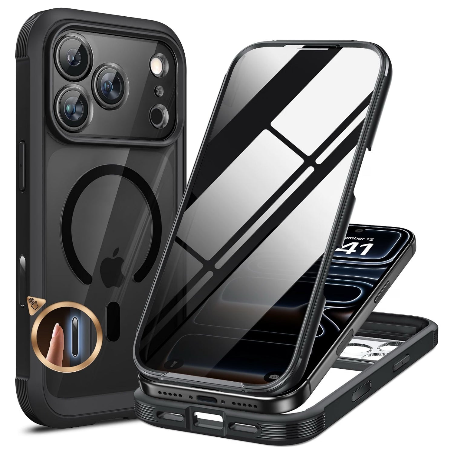 iPhone 18 Pro 360° Protection Case [BLACK] : Front Screen + Back Cover + Camera Protection Inbuilt