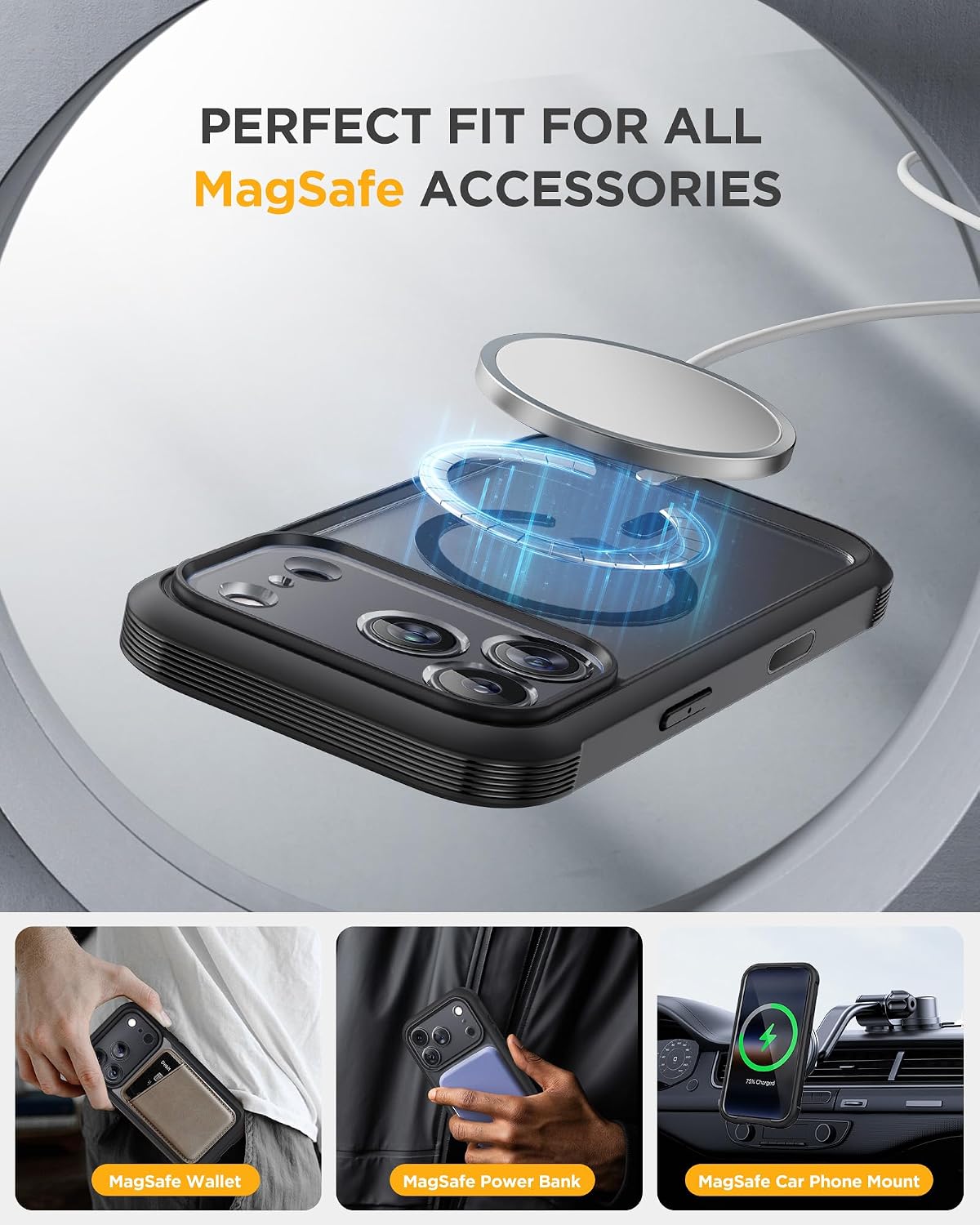 iPhone 18 Pro 360° Protection Case [BLACK] : Front Screen + Back Cover + Camera Protection Inbuilt