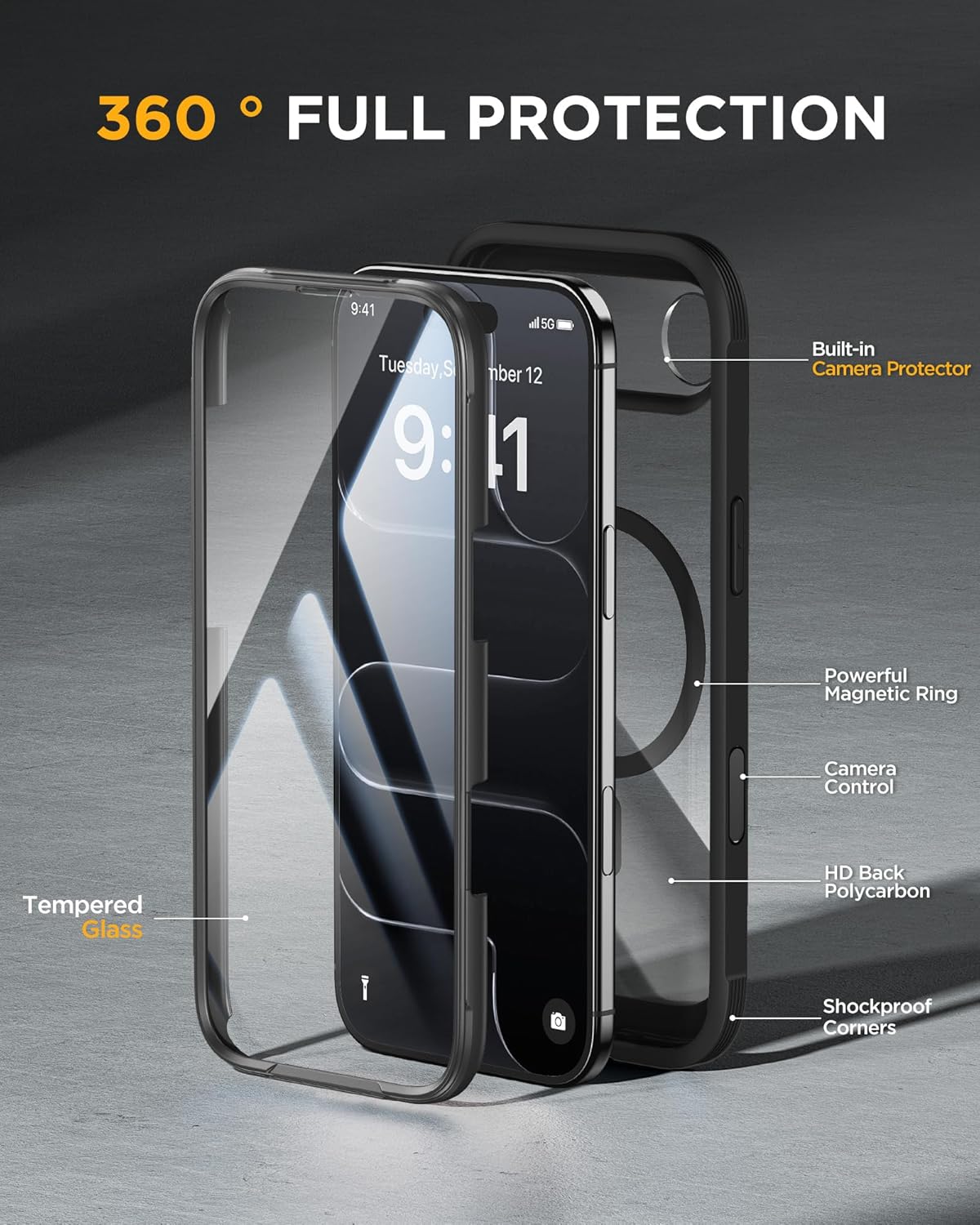 iPhone AIR 360° Protection Case [BLACK] : Front Screen + Back Cover + Camera Protection Inbuilt