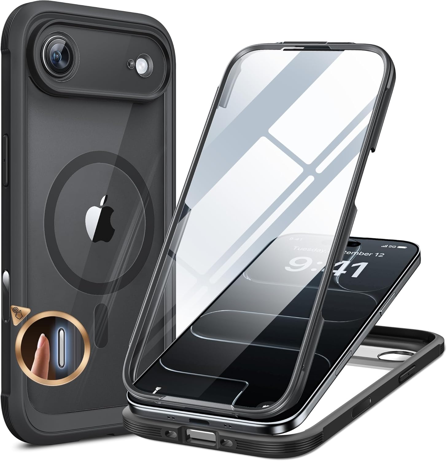 iPhone AIR 360° Protection Case [BLACK] : Front Screen + Back Cover + Camera Protection Inbuilt