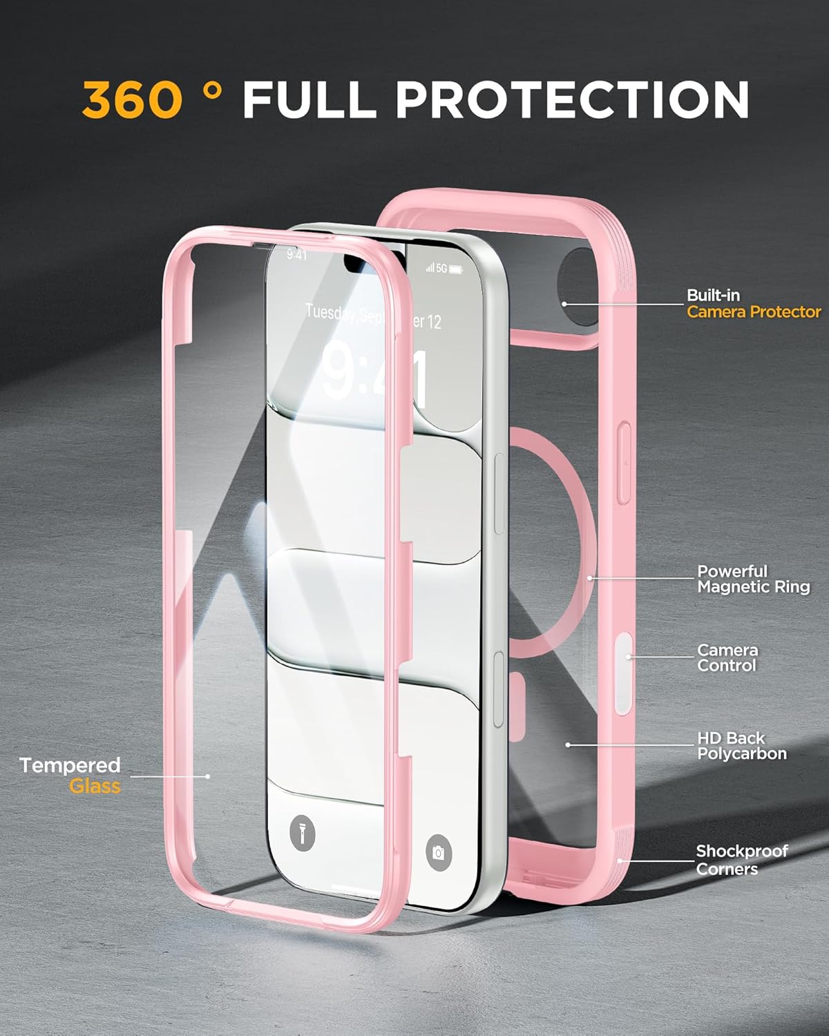 iPhone AIR 360° Protection Case [PINK] : Front Screen + Back Cover + Camera Protection Inbuilt