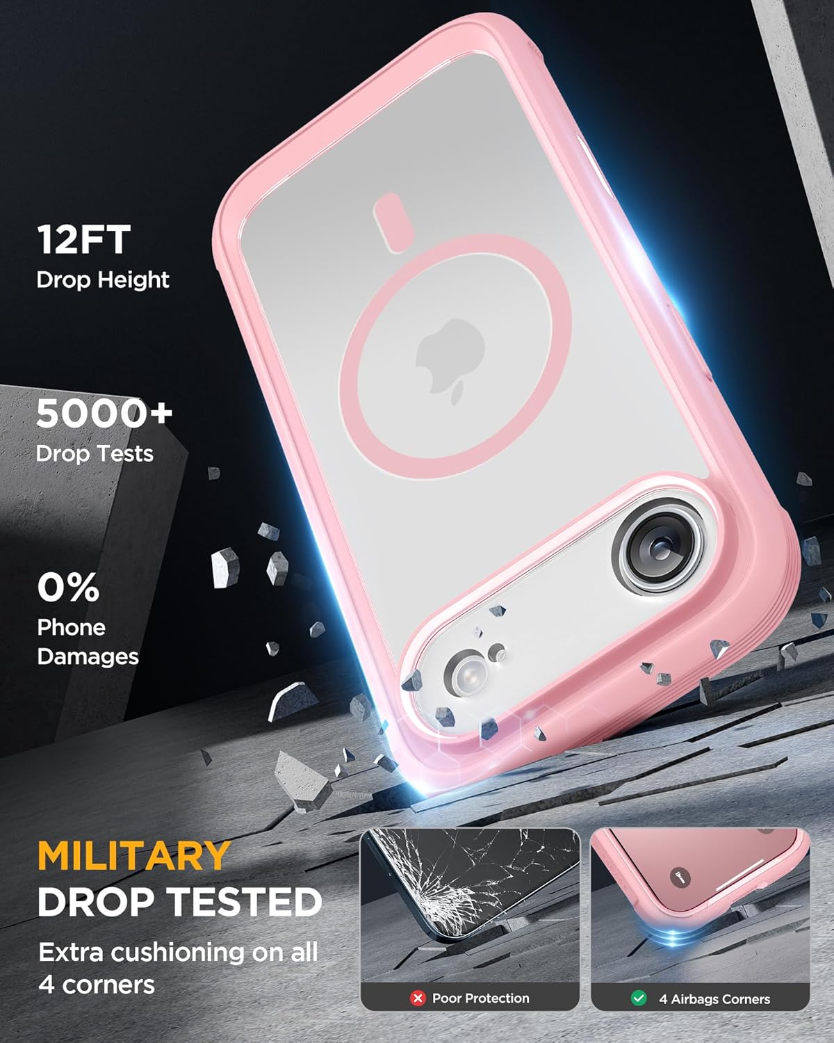 iPhone AIR 360° Protection Case [PINK] : Front Screen + Back Cover + Camera Protection Inbuilt