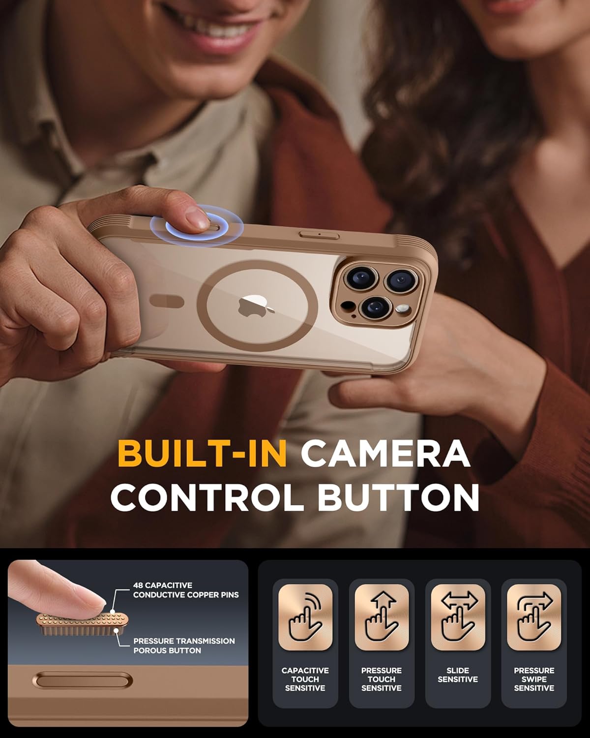 iPhone 16 Pro 360° Protection Case [DESERT] : Front Screen + Back Cover + Camera Protector