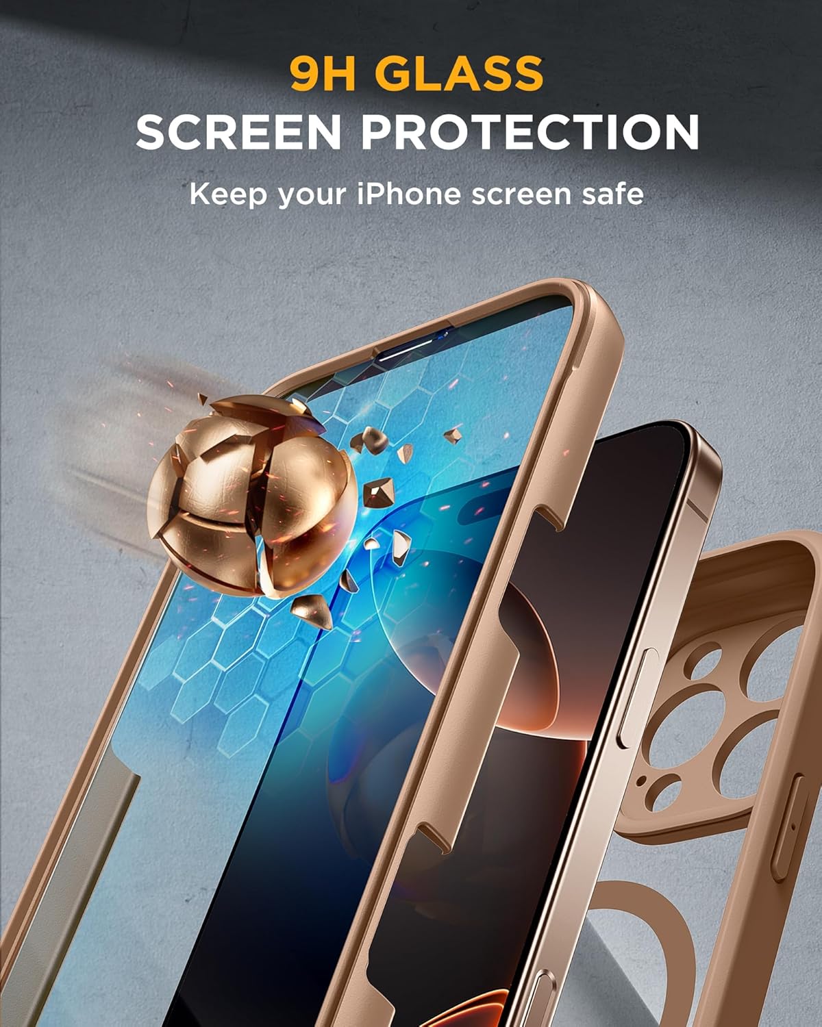 iPhone 16 Pro Max 360° Protection Case [DESERT] : Front Screen + Back Cover + Camera Protector
