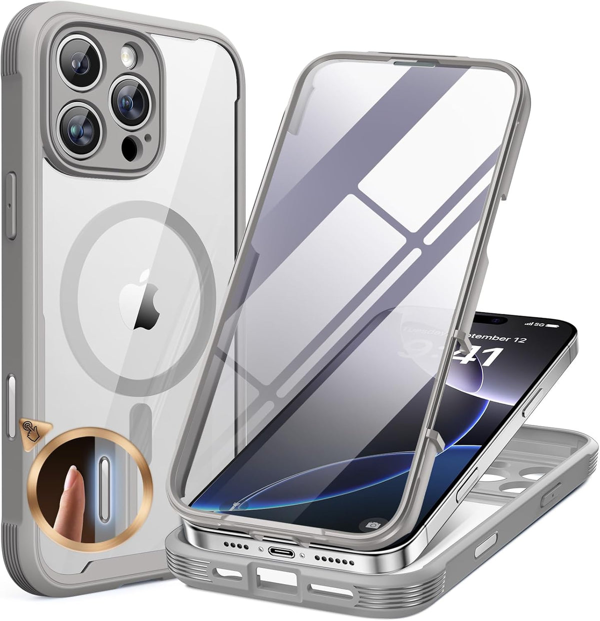 iPhone 16 Pro Max 360° Protection Case [TITANIUM] : Front Screen + Bac