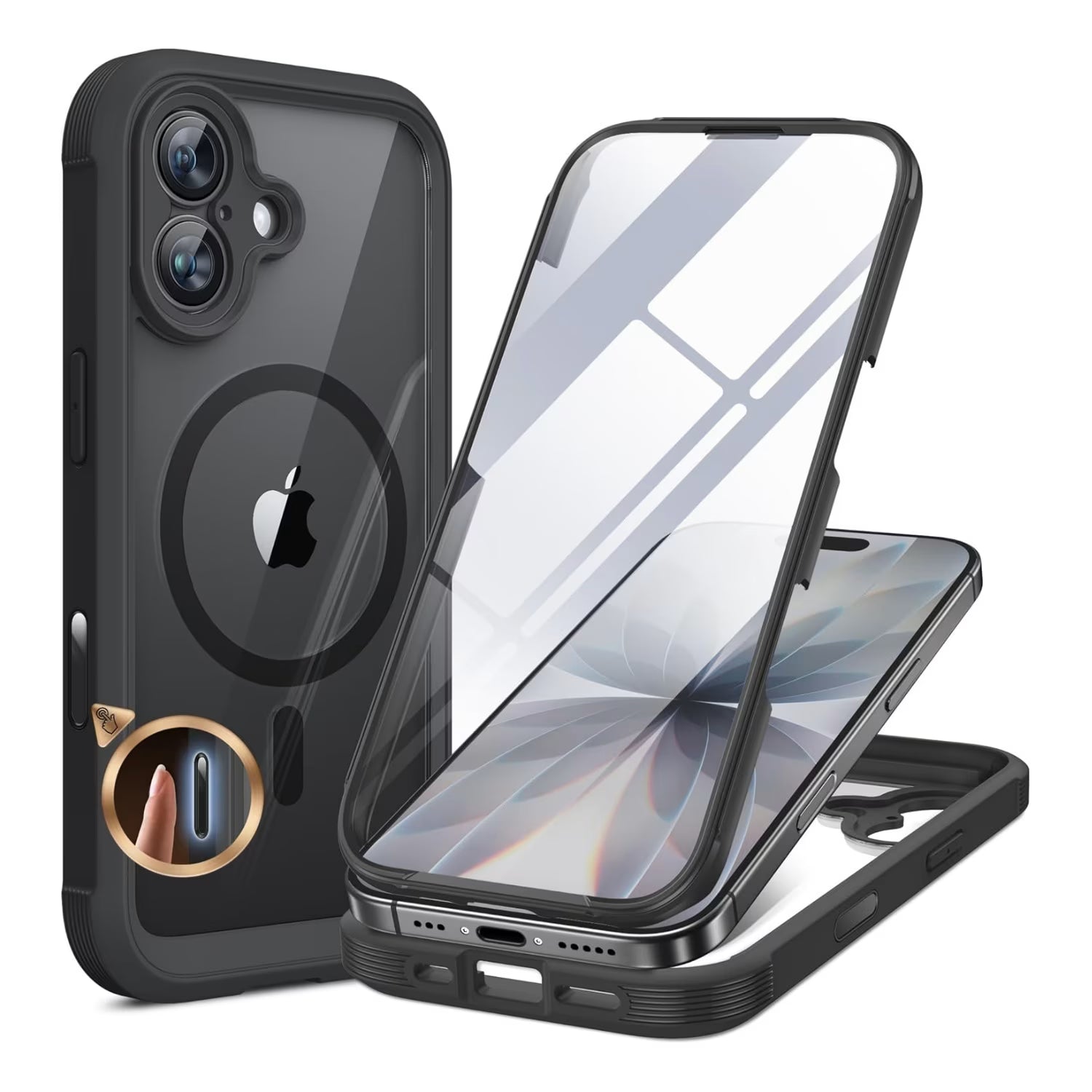 iPhone 17 360° Protection Case [BLACK] : Front Screen + Back Cover + Camera Protection Inbuilt