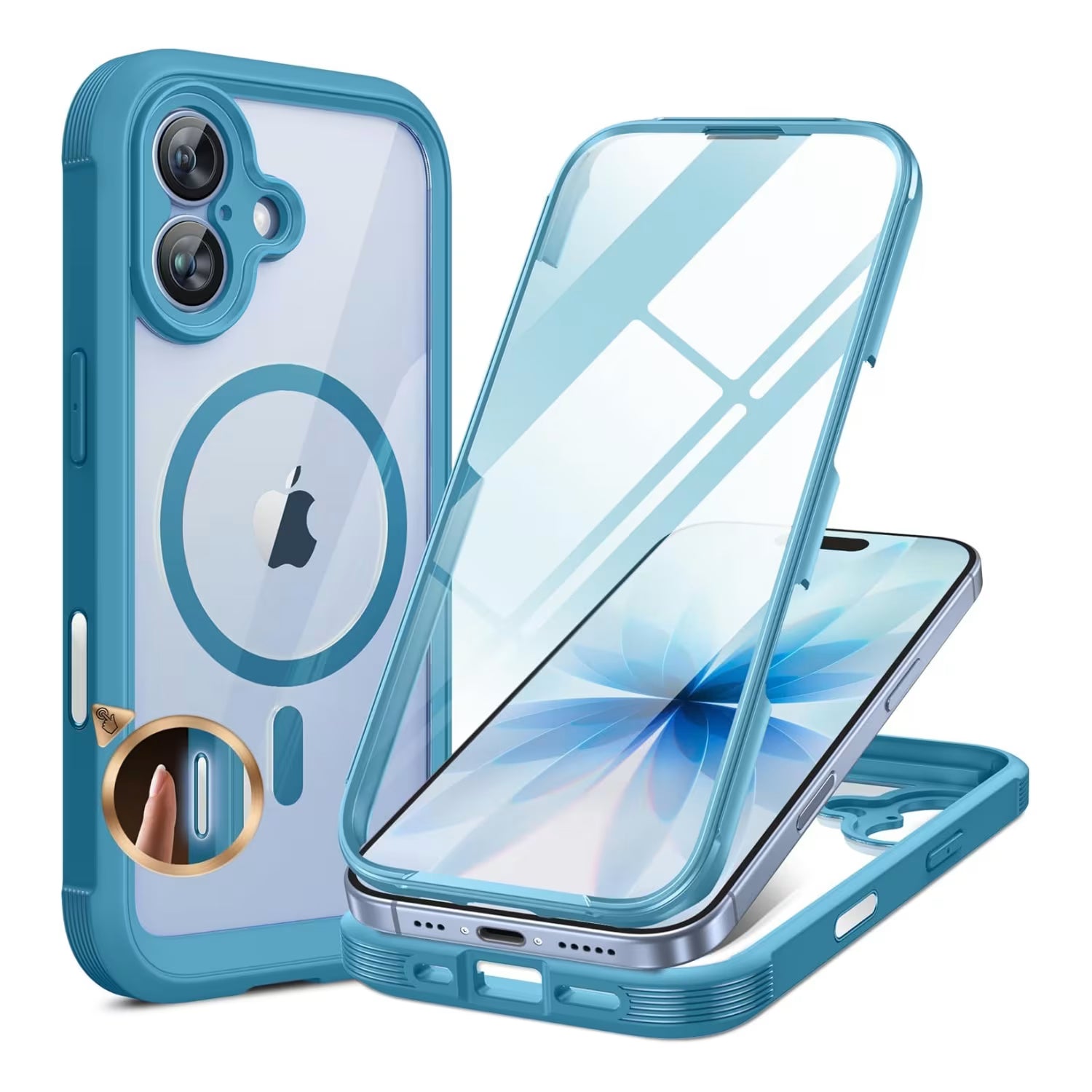 iPhone 17 360° Protection Case [BLUE] : Front Screen + Back Cover + Camera Protection Inbuilt