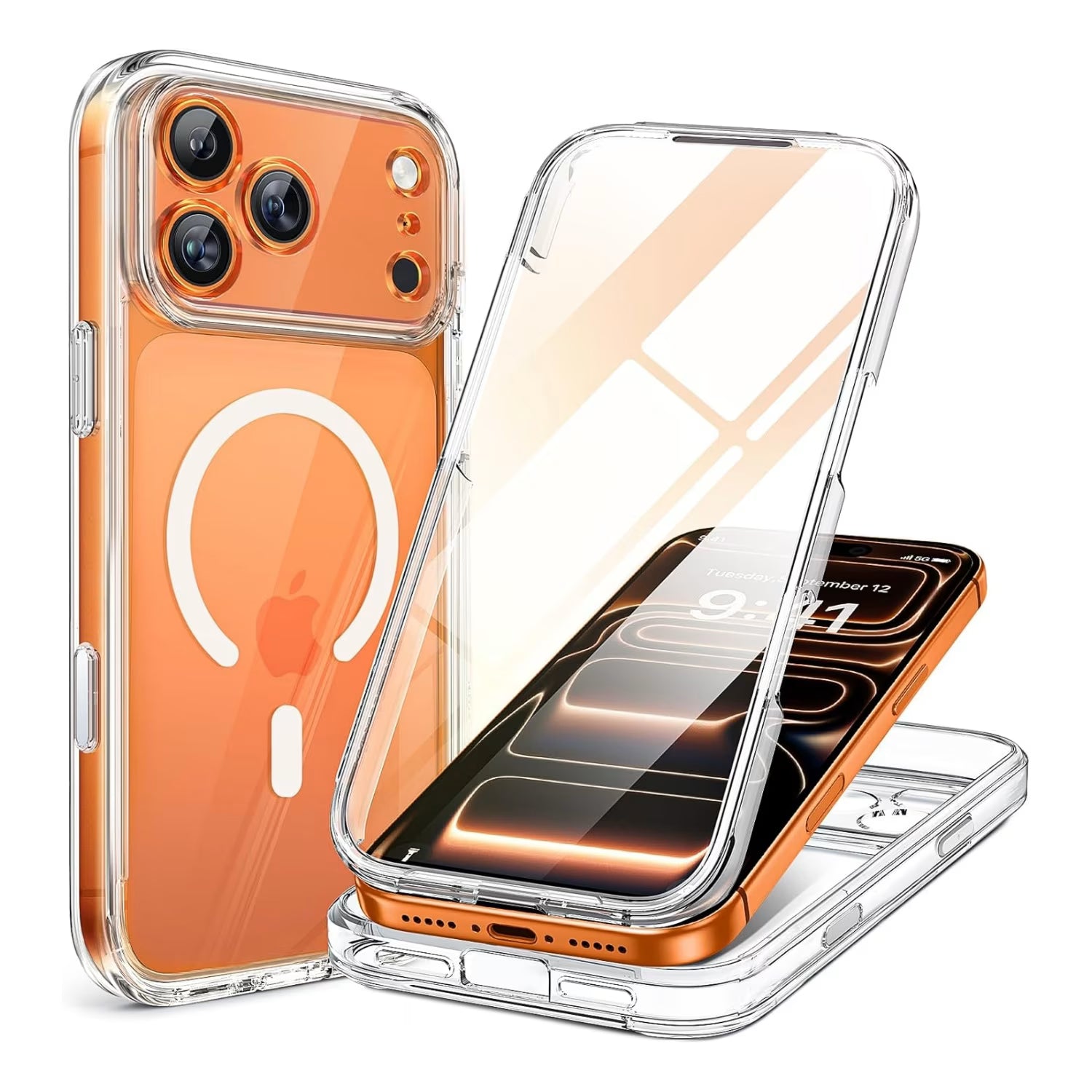 iPhone 17 Pro Max 360° Protection Case [CLEAR] : Front Screen + Back Cover + Camera Protection Inbuilt