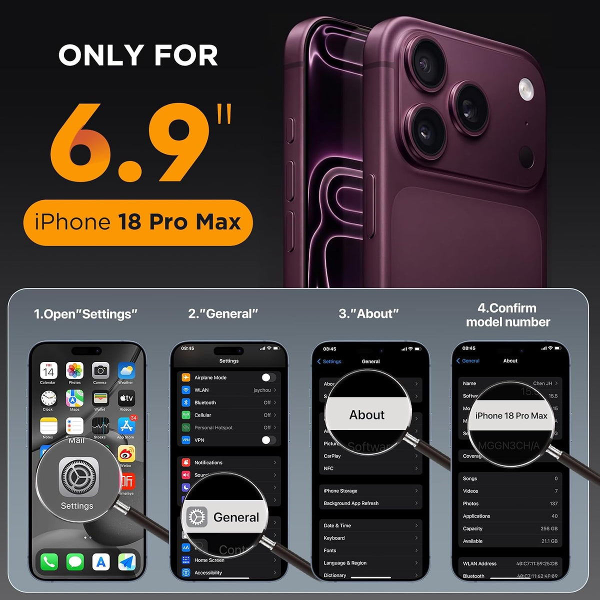 iPhone 18 Pro Max 360° Protection Case [BURGUNDY] : Front Screen + Back Cover + Camera Protection Inbuilt