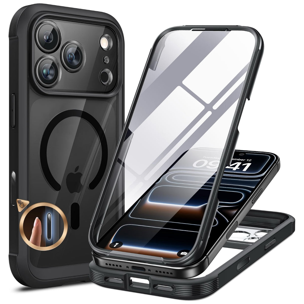 iPhone 18 Pro 360° Protection Case [BLACK] : Front Screen + Back Cover + Camera Protection Inbuilt