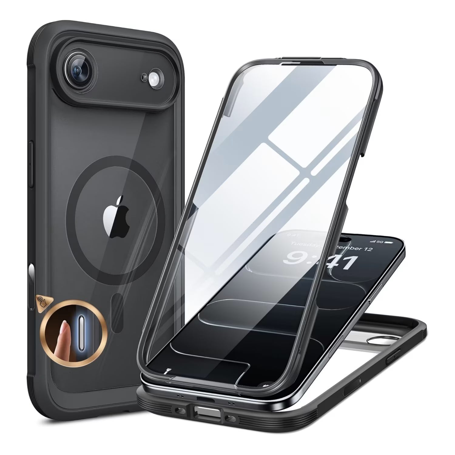 iPhone AIR 360° Protection Case [BLACK] : Front Screen + Back Cover + Camera Protection Inbuilt