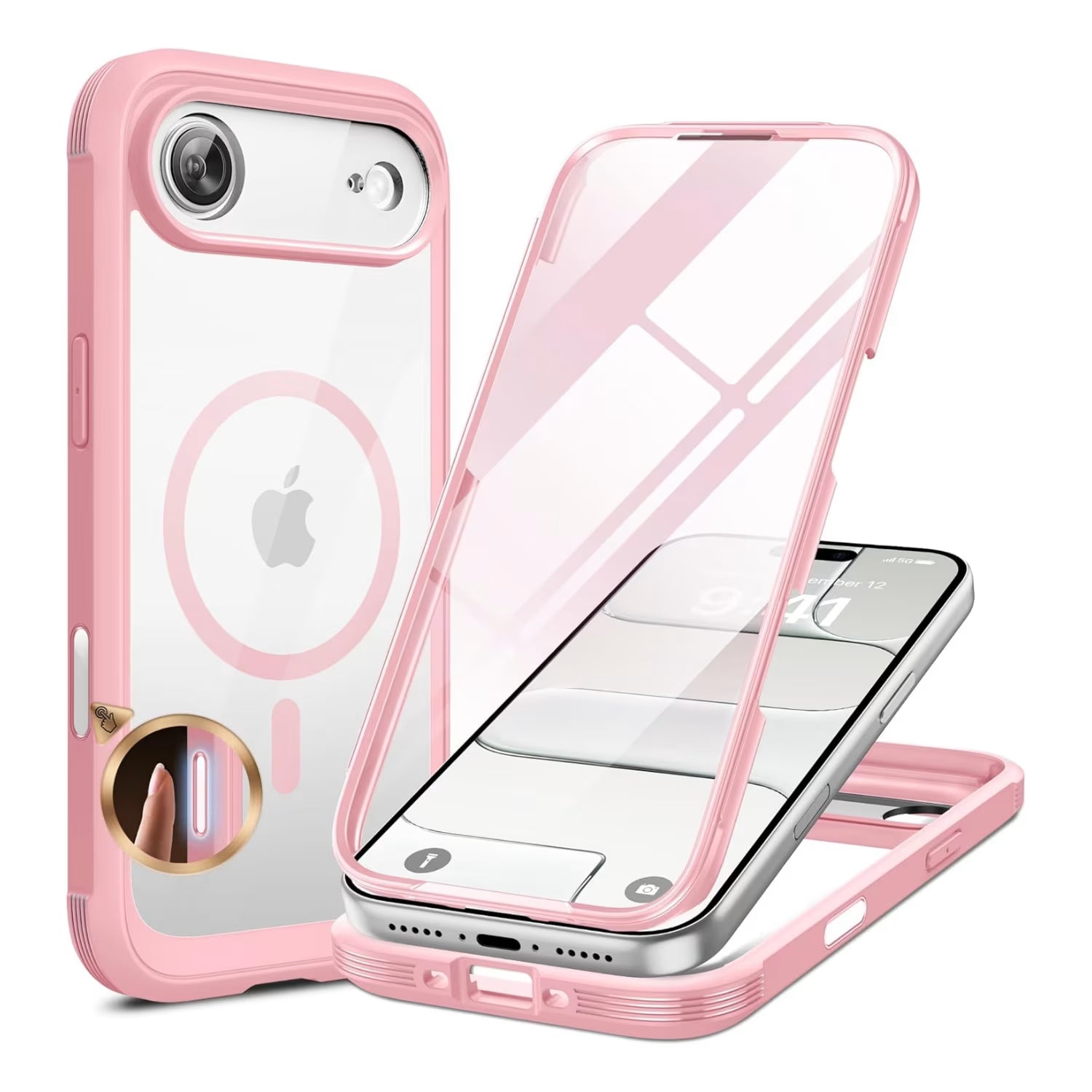 iPhone AIR 360° Protection Case [PINK] : Front Screen + Back Cover + Camera Protection Inbuilt