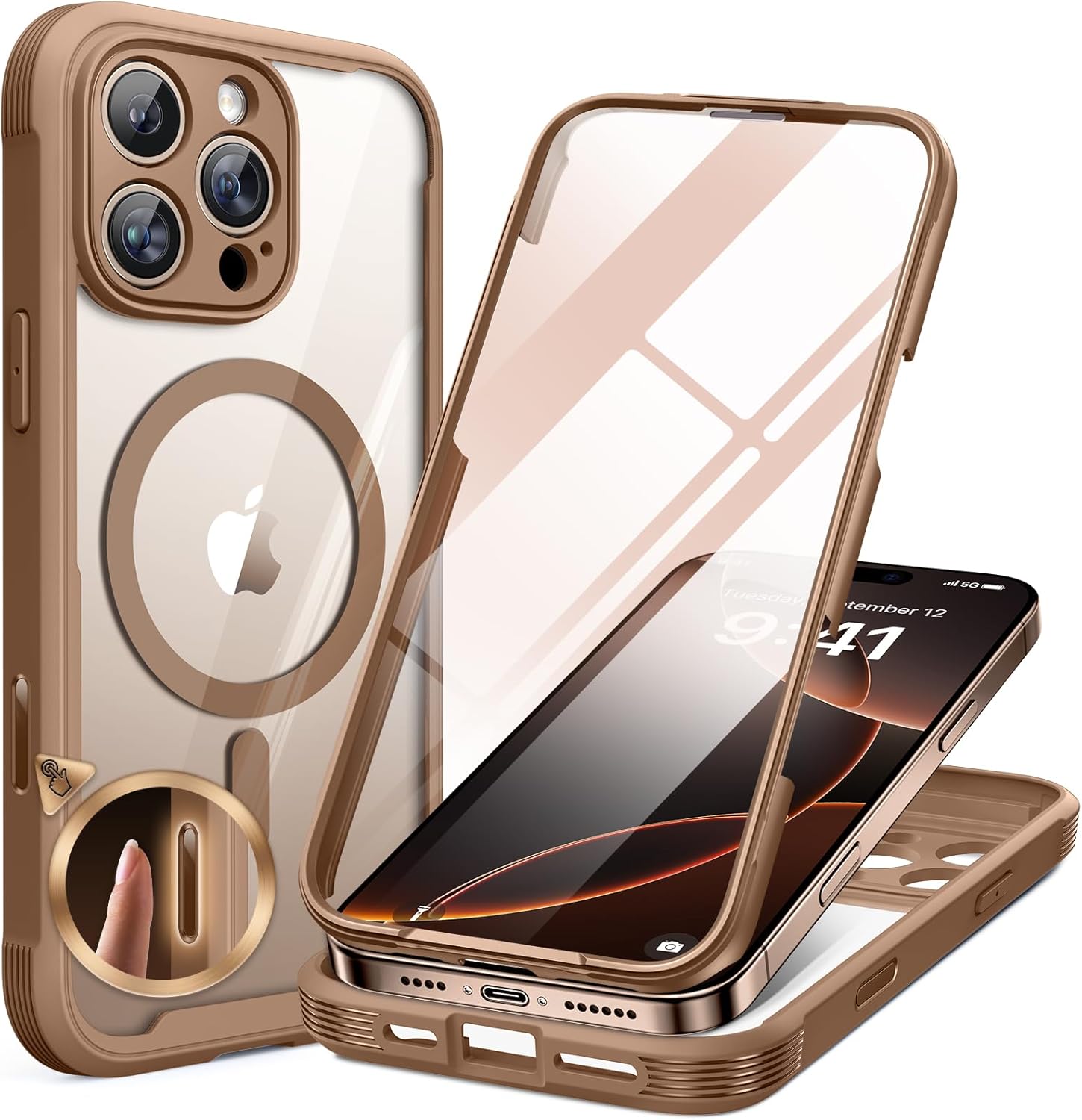 iPhone 16 Pro 360° Protection Case [DESERT] : Front Screen + Back Cover + Camera Protector