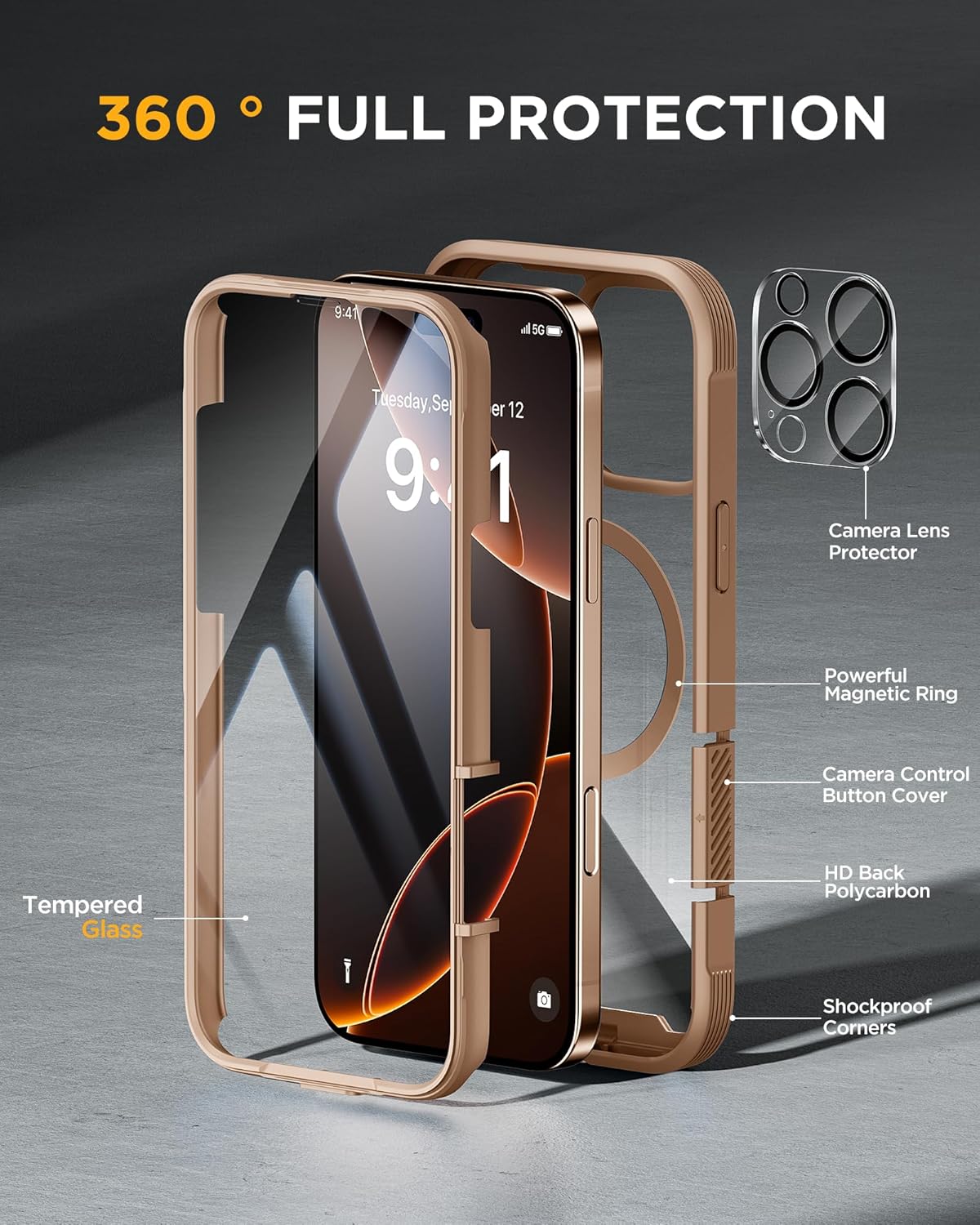 iPhone 16 Pro 360° Protection Case [DESSERT] : Front Screen + Back Cover + Camera Protector