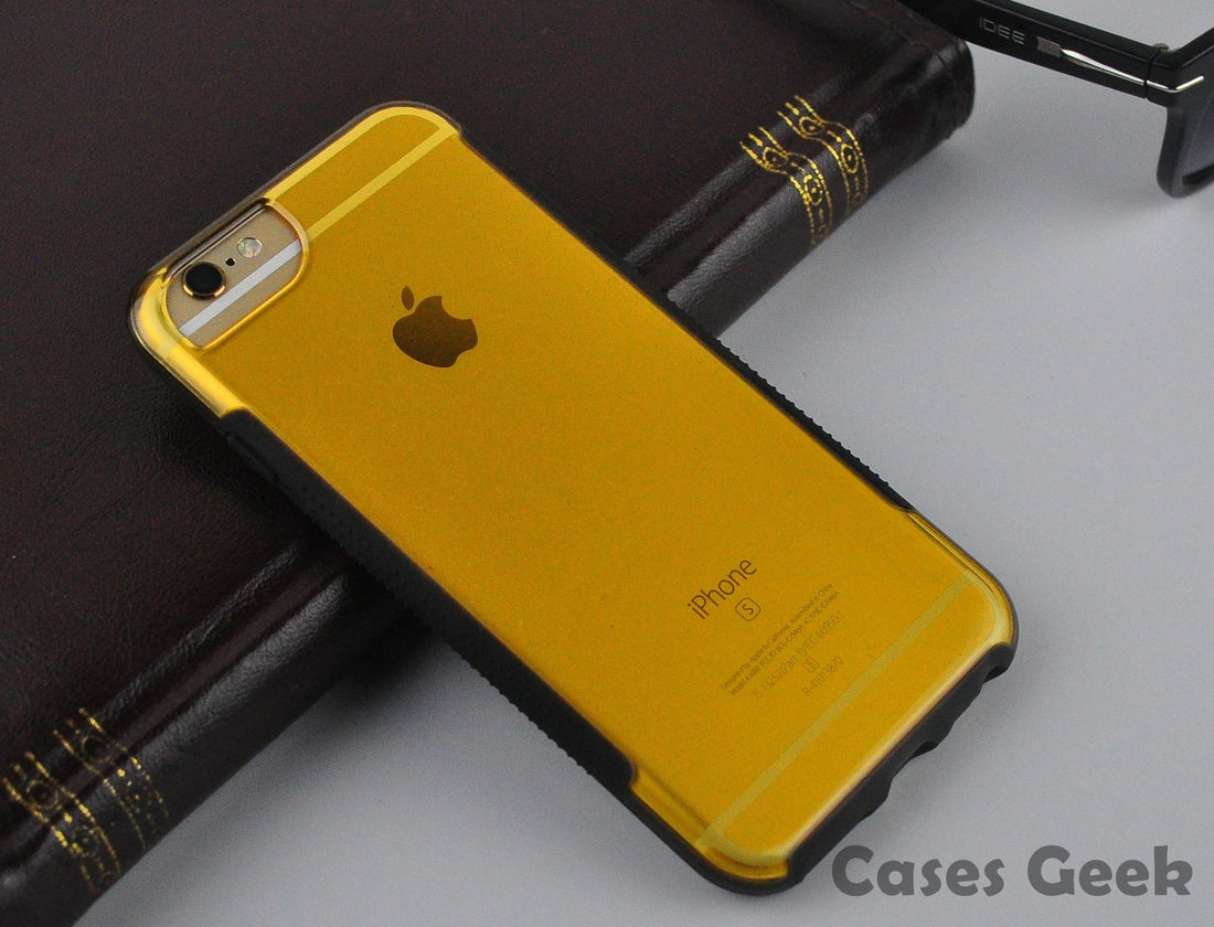 iPhone VAKU® Transparent: Yellow Hard Case with Rubber Dotted Grip Cover