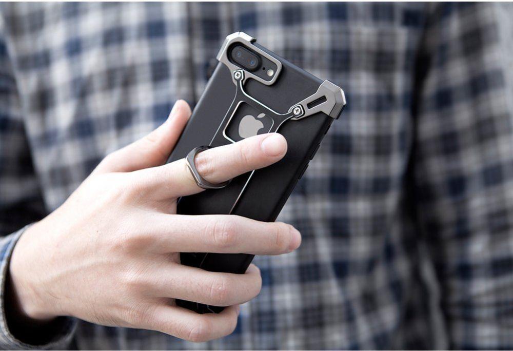 iPhone Black Nillkin Barde Shockproof Metal Bumper Build-in-Ring Grip Kickstand Case | Cover