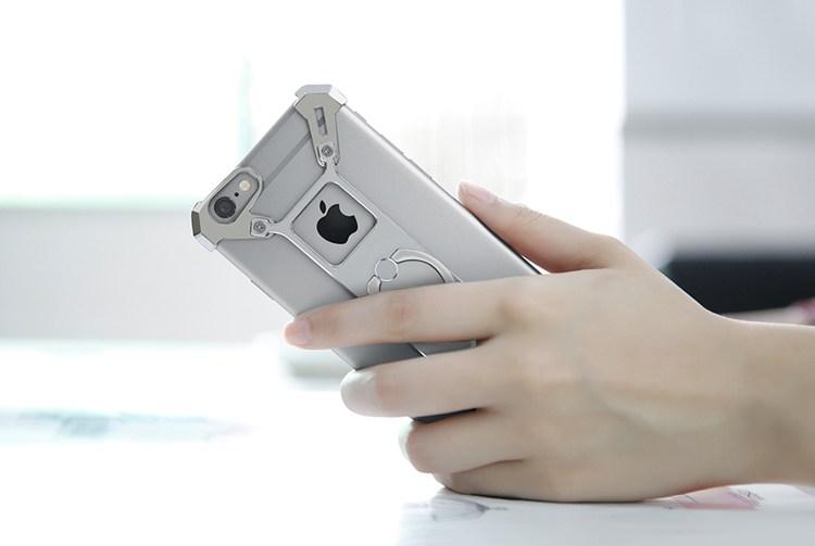 iPhone Silver Nillkin Barde Shockproof Metal Bumper Build-in-Ring Grip Kickstand Case | Cover