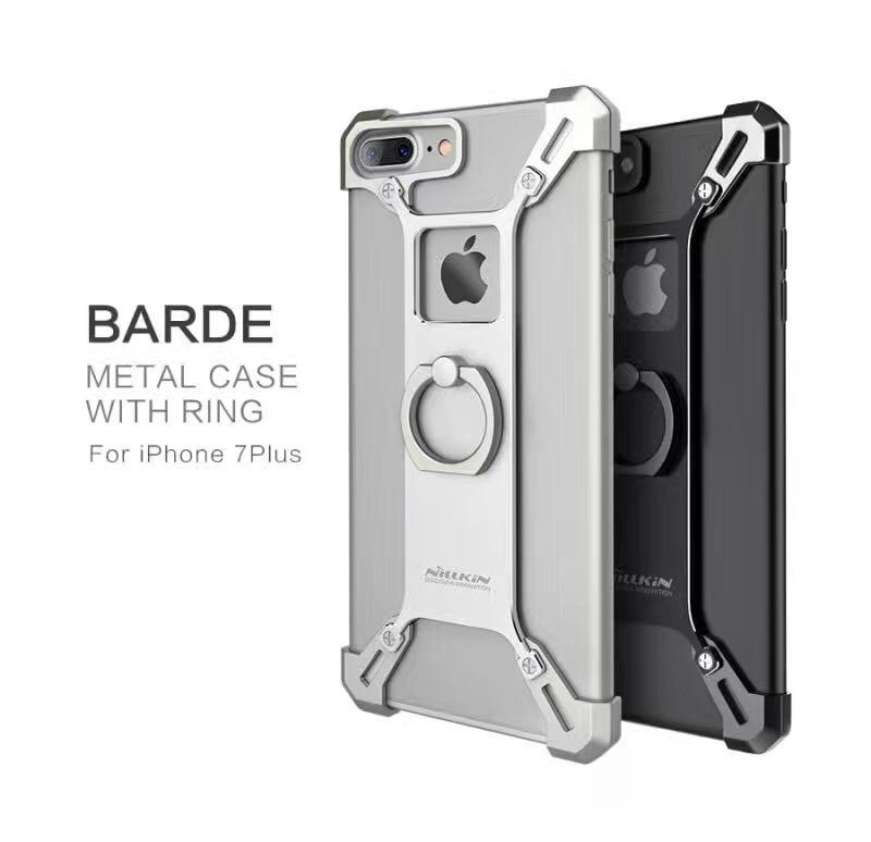iPhone Silver Nillkin Barde Shockproof Metal Bumper Build-in-Ring Grip Kickstand Case | Cover