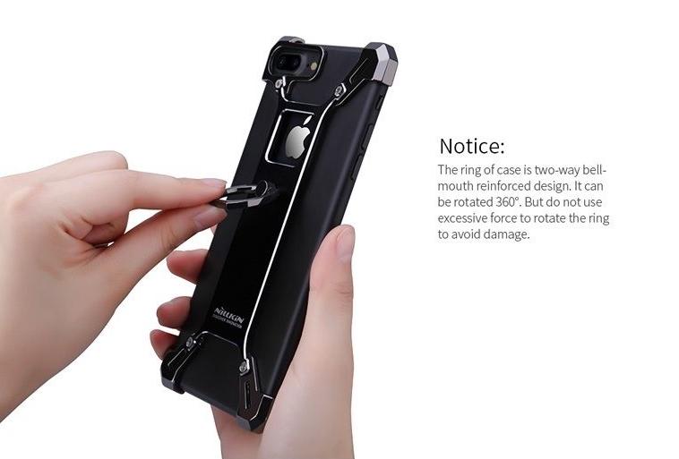 iPhone Black Nillkin Barde Shockproof Metal Bumper Build-in-Ring Grip Kickstand Case | Cover