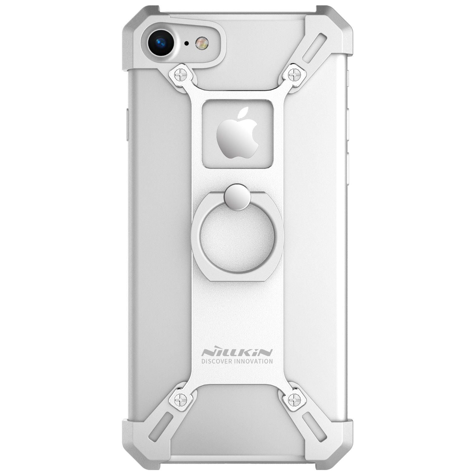 iPhone Silver Nillkin Barde Shockproof Metal Bumper Build-in-Ring Grip Kickstand Case | Cover