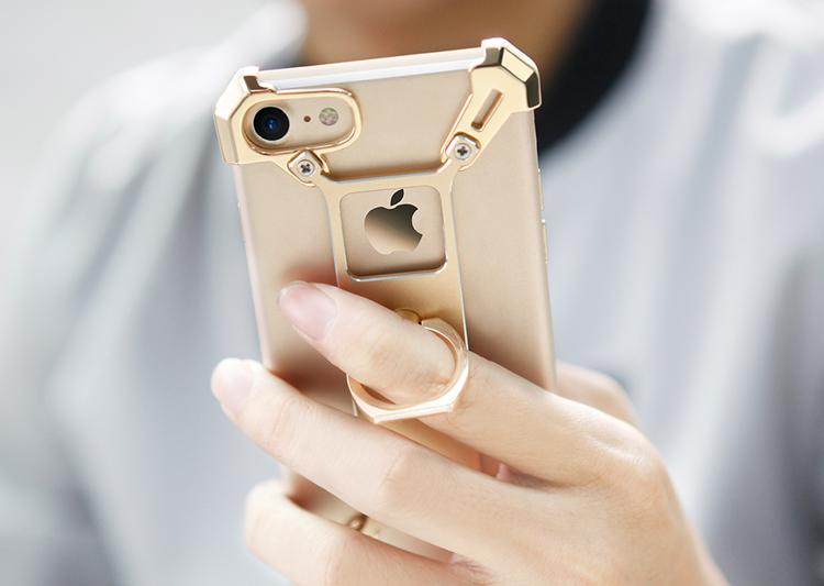 iPhone Gold Nillkin Barde Shockproof Metal Bumper Build-in-Ring Grip Kickstand Case | Cover