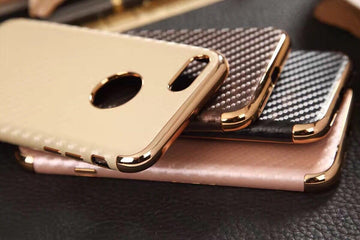 Apple iPhone Anyland Carbon Fiber with Gold Chrome Leather + TPU Case | Cover