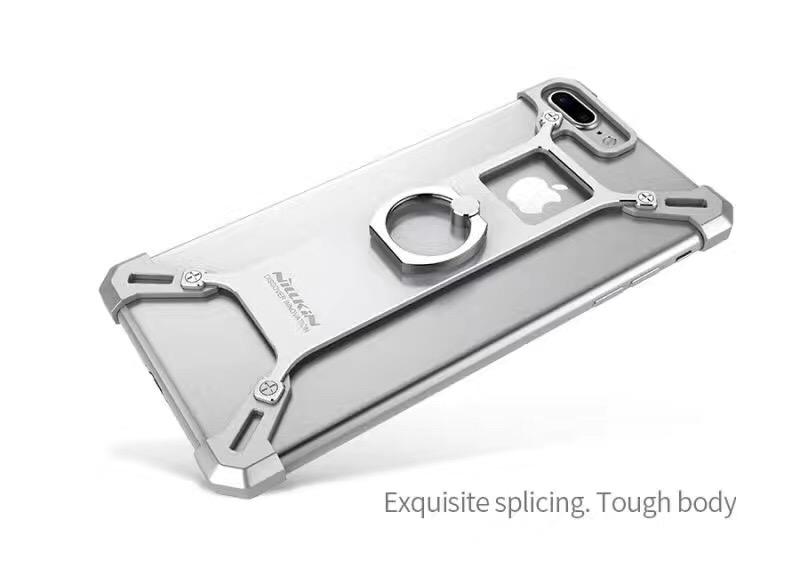 iPhone Silver Nillkin Barde Shockproof Metal Bumper Build-in-Ring Grip Kickstand Case | Cover