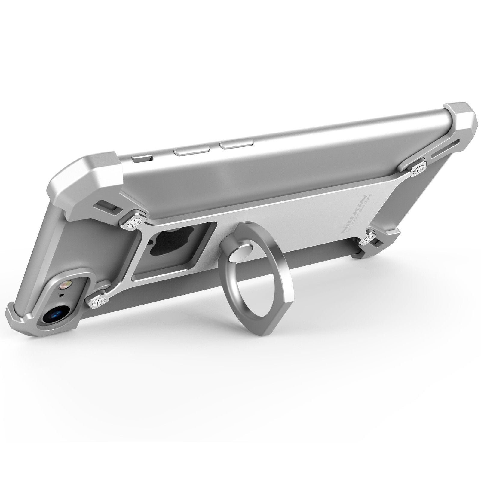 iPhone Silver Nillkin Barde Shockproof Metal Bumper Build-in-Ring Grip Kickstand Case | Cover